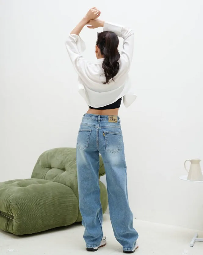 Stone Blue Korean Stretchable Wide Leg Jeans