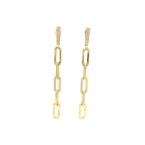 Thin Hanging Link Styled Earrings With CZ Stone Top