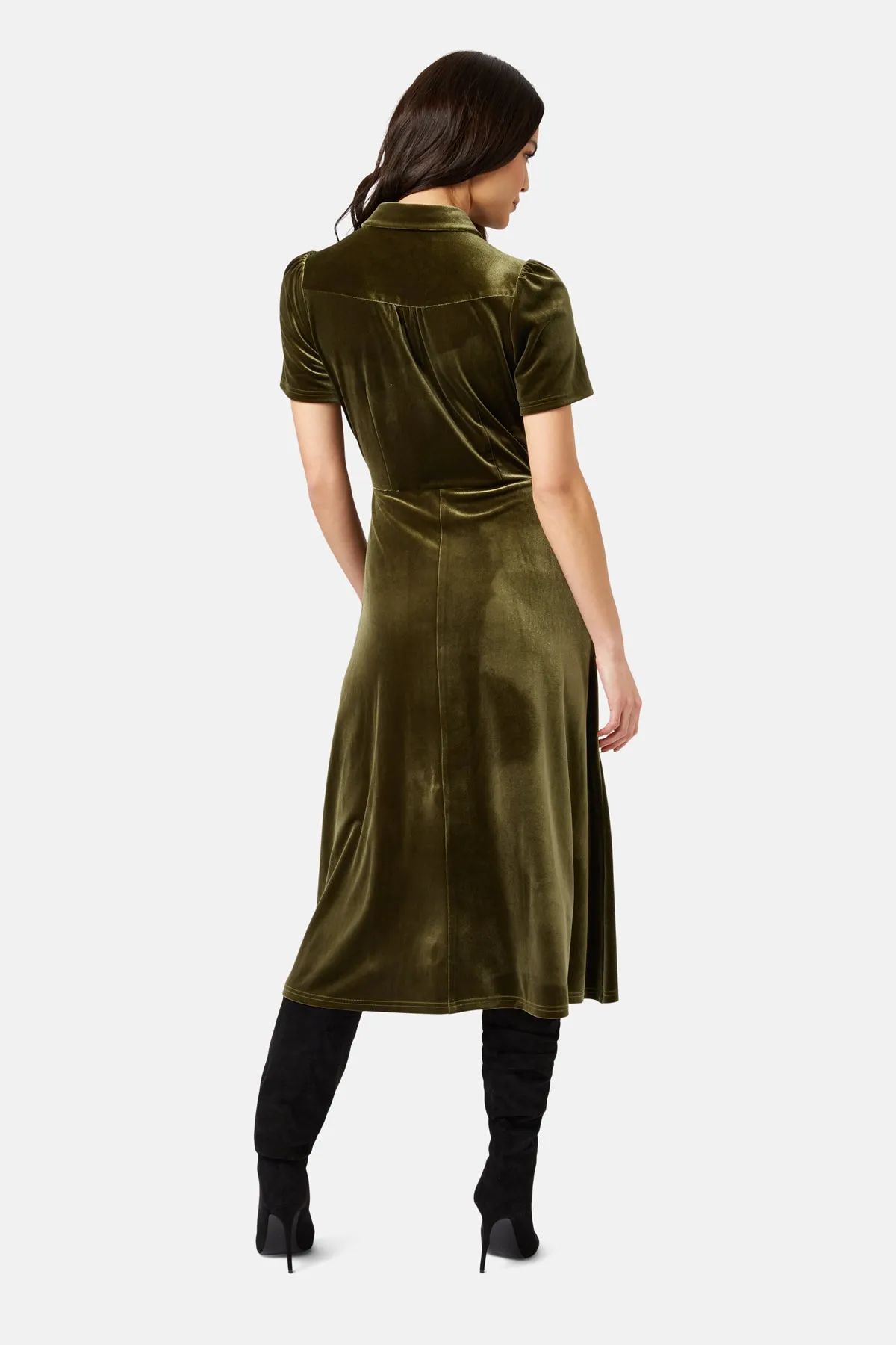 Traffic People  Never Say Goodbye Peep Midi Velvet Dress-Green-NSG12545018