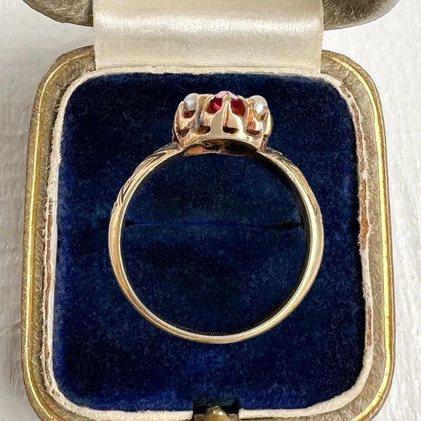 Victorian Ruby & Pearl Enamel Ring